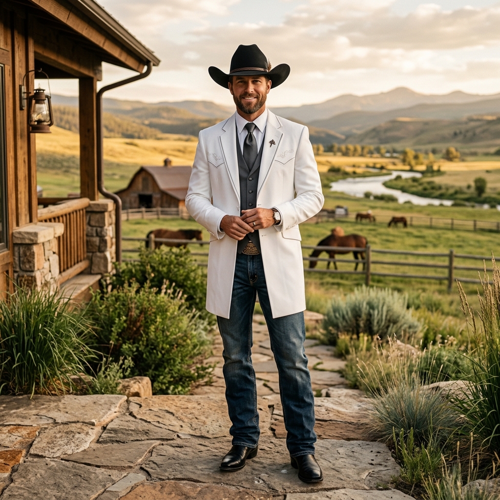 Man in a white western tuxedo coat